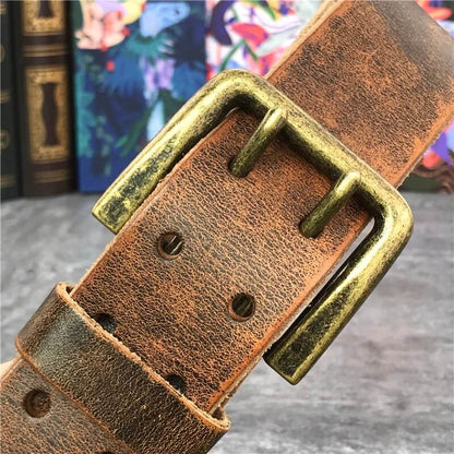 Super Wide Luxury Thick Genuine Leather Men Belt Double Buckle Belt Ceinture Leather Belt Men Jeans Trouser Belt MBT0018 - Tamnz