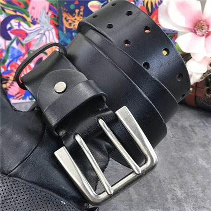 Super Wide Luxury Thick Genuine Leather Men Belt Double Buckle Belt Ceinture Leather Belt Men Jeans Trouser Belt MBT0018 - Tamnz