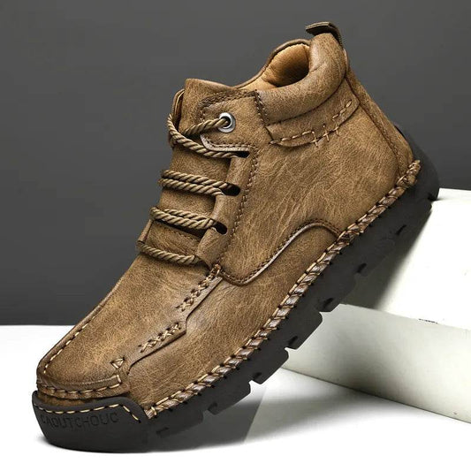 Hand Stitched Microfiber Leather Casual Shoes for Men Outdoor Hiking Winter Men Ankle Snow Boots - Tamnz