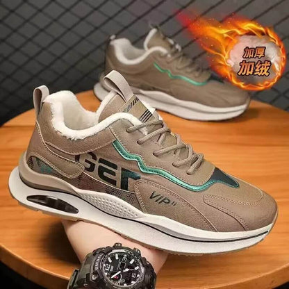 Men Winter Cotton Shoes Leather Waterproof Casual Shoes For Men Fashion Plush Warm Sneakers Non-slip Outdoor - Tamnz