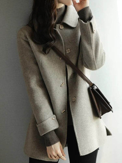 Autumn Winter Woolen Coat Slim Fashion Office Lady Square Collar Single Breasted Winter Coats Wide-waisted Pocket - Tamnz