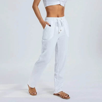 Womens Loose Trousers Casual Solid Color Wide Leg Trousers Drawstring Design Fashion Pants - Tamnz