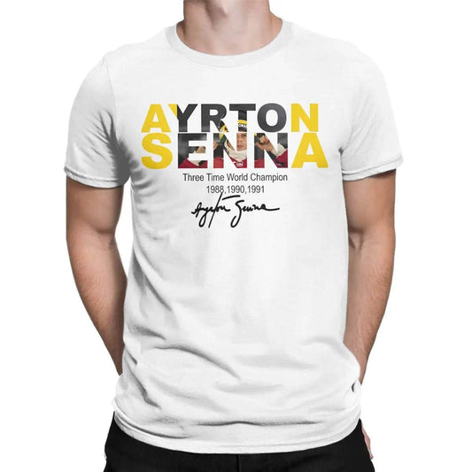 New Arrival Men Women Ayrton Senna World Champions T-Shirts Accessories Vintage Cotton Racing T Shirt Top Tee Clothes - Tamnz