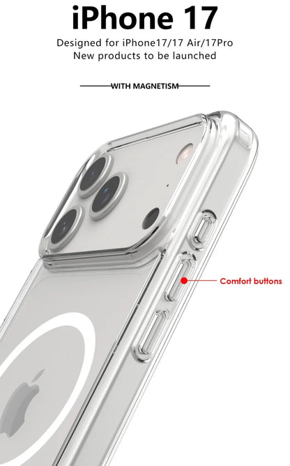 Shockproof For Magsafe Clear Magnetic Wireless Charge Case For iPhone 17 Air 17 Pro Max Hybird Hard Acrylic Back Cover Bumper