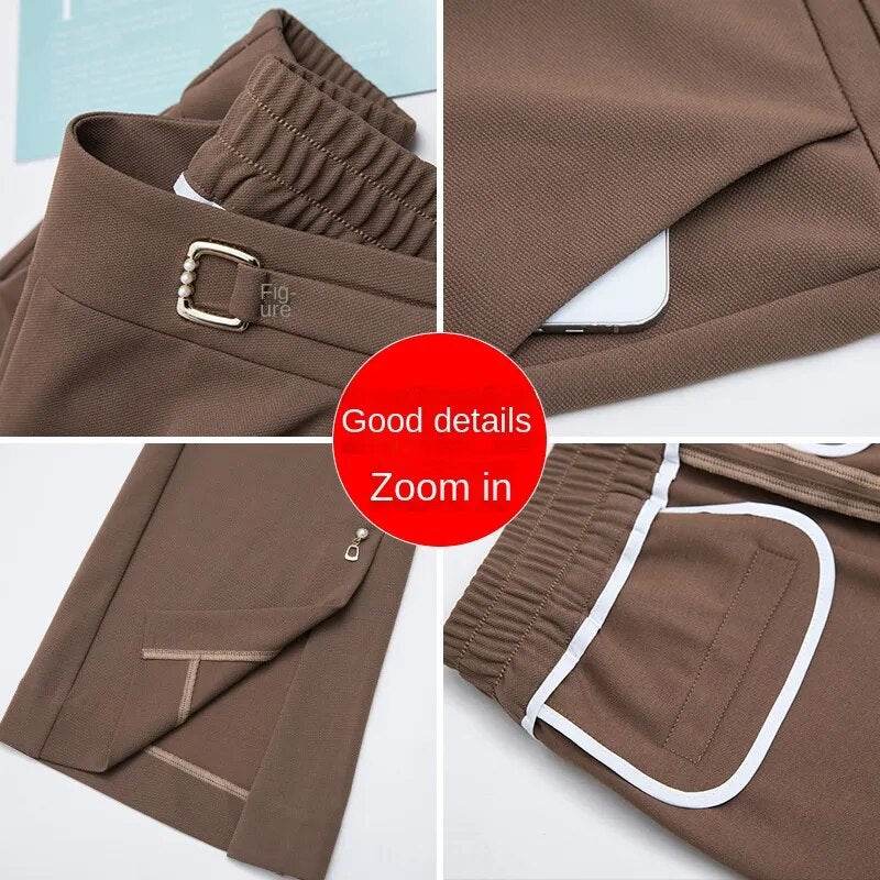 Elastic High Waist Flared Pants Women's Spring and Autumn New Loose Casual Trousers Black Fashionable Flared Pants - Tamnz