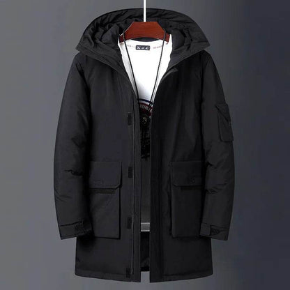 Men White Duck Warm Hooded Long Down Jackets Autumn Casual Parka Black Fluffy - Tamnz