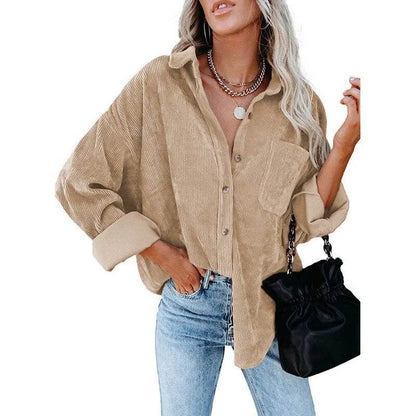 Autumn/Winter Women's Shirt Solid Lapel Pit Stripe Casual Coat Women - Tamnz