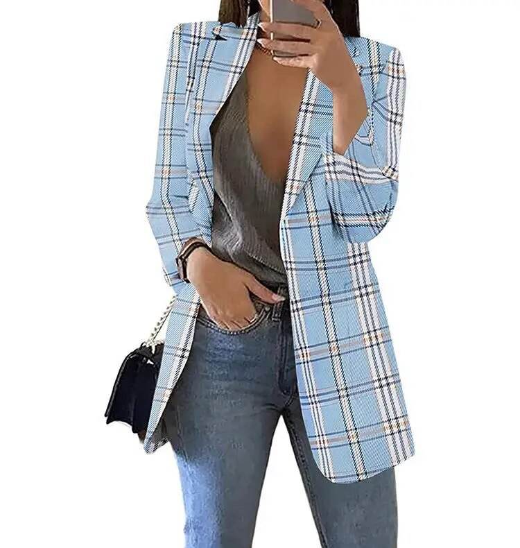 Autumn/Winter Fashion Women's Cardigan Collar Plaid Slim Fit Suit Coat - Tamnz