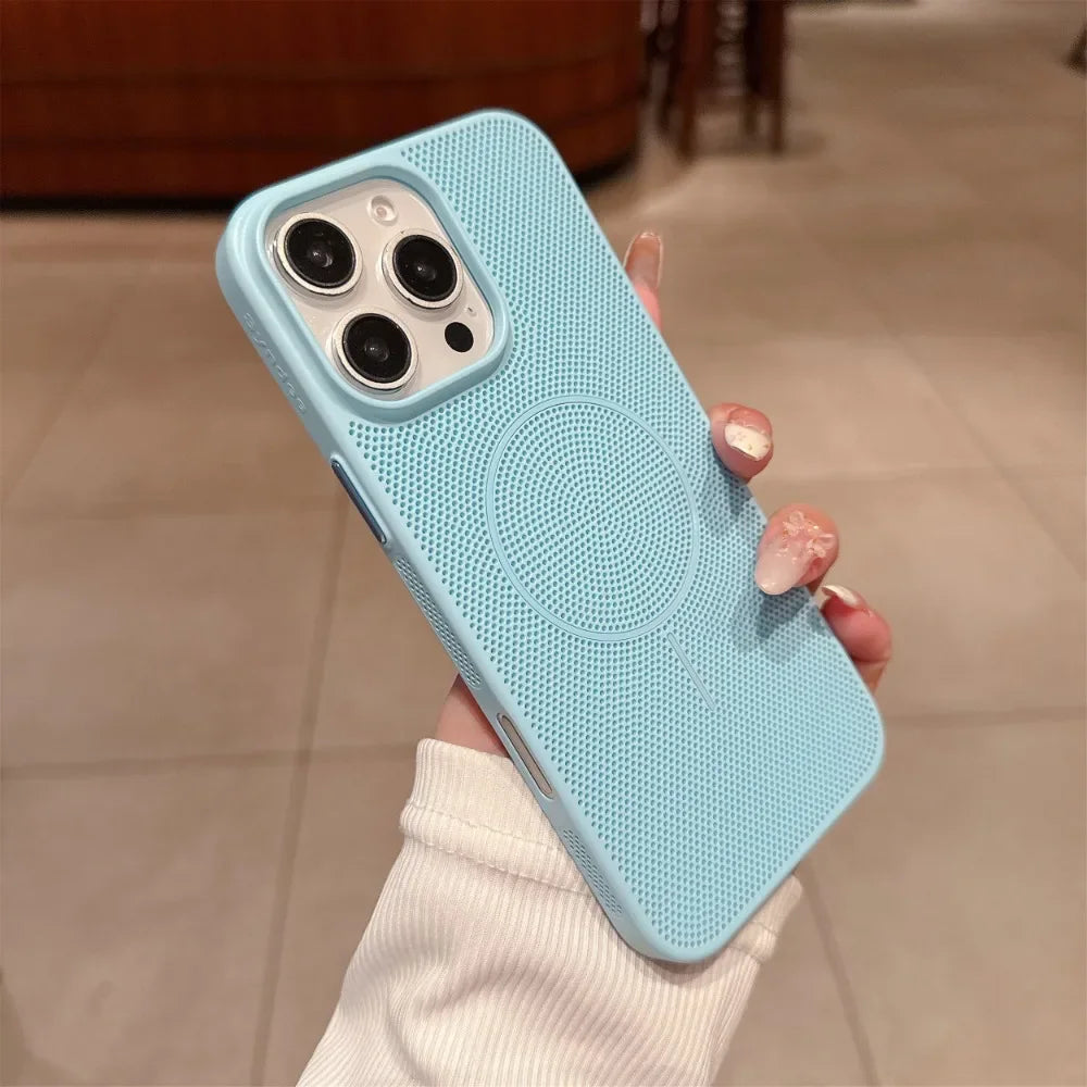 Cooling Heat Dissipation Mesh Magnetic Magsafe Case for iPhone 17 16 15 14 13 12 11 Pro Max Plus 17 Air Wireless Charging Cover