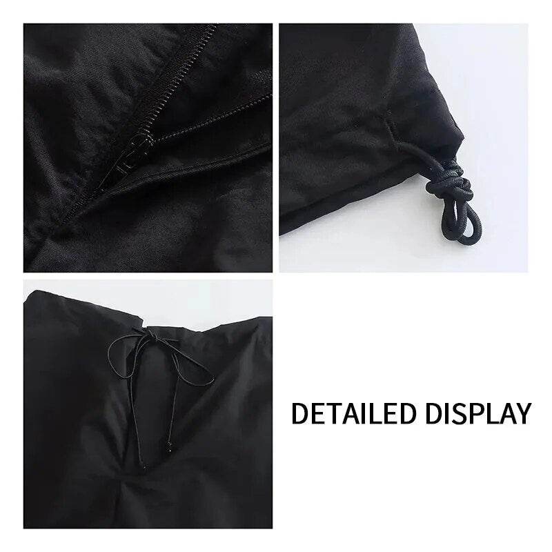 Womens Fashion Parachute Cargo Pants-Vintage Jogging Trousers with High Elastic Waist-Female Chic Lady Boot Cut - Tamnz