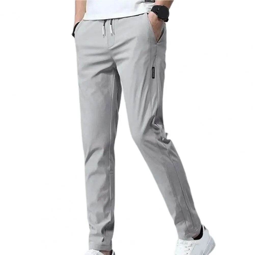 Men Pants Elastic Waist Trendy Polyester Casual Drawstring Men Trouser for Street Wear - Tamnz