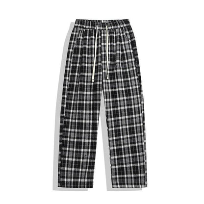 Winter Plaid Pants Men Dehaired Velvet Thick Warm Checkered Casual Sweatpants Black Khaki Vintage Long Straight Trousers - Tamnz