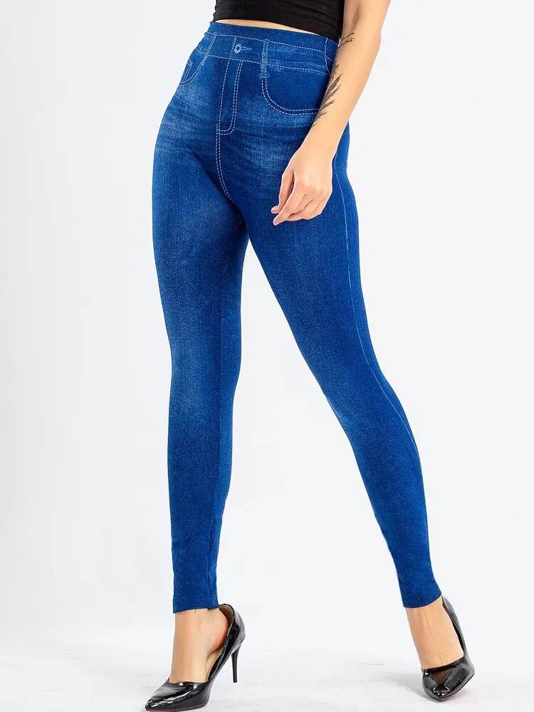 Gym Leggins High Waist Elastic Butterfly Pritned Pencil Pants Faux Denim Leggings Female New Design Hot Sale - Tamnz