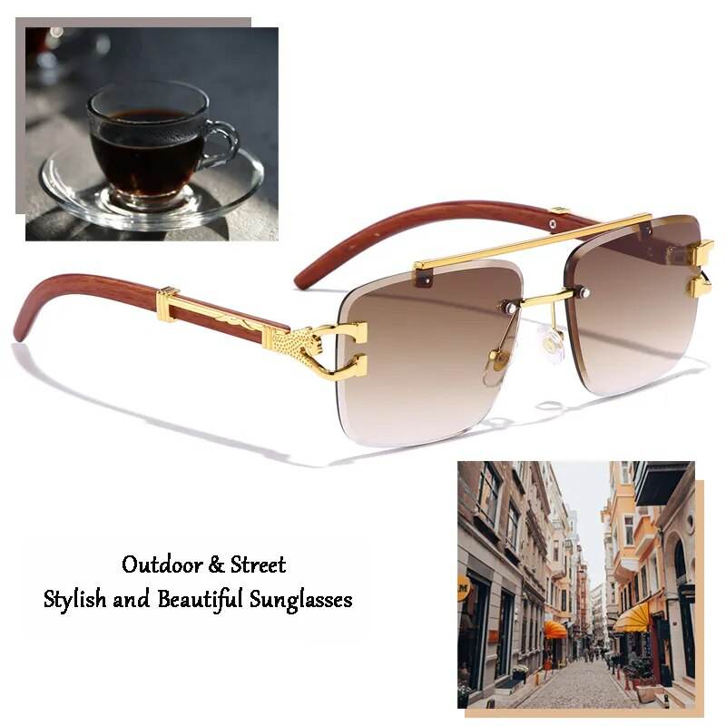 Retro Square Sunglasses Luxury Brand Designer Gold Lion Decoration Sun Glasses - Tamnz