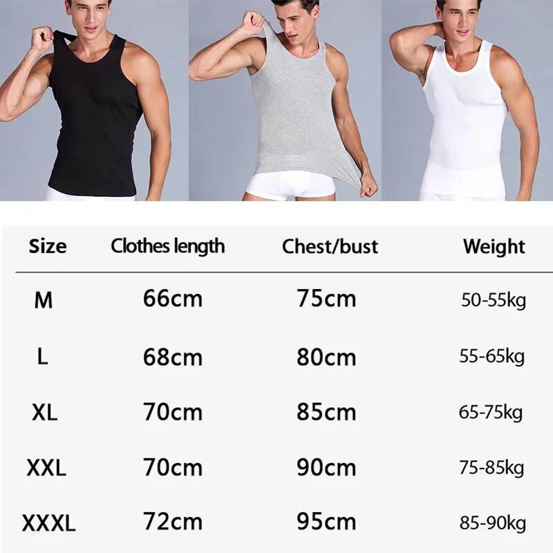 Men's Vest Pure Cotton Undershirts Bodybuilding Motion Outerwear Sweatshirt Elastic Large Size Male Underwear Black White Gray - Tamnz