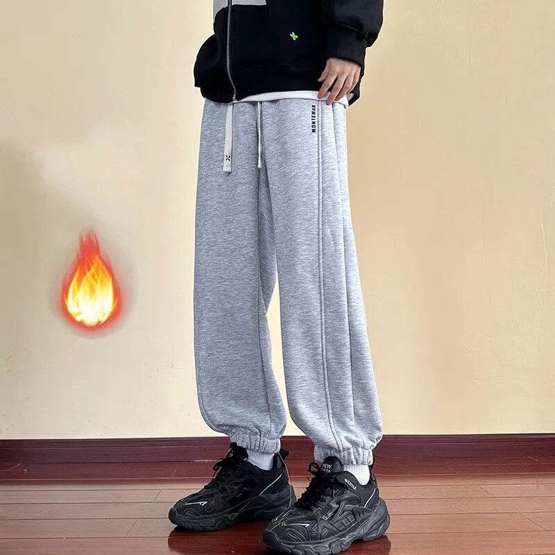 Winter Men's Fleece Pants Thick Warm Sweatpants Drawstring Stretch Waist Casual Tapered Trousers Regular Fit Joggers Pants - Tamnz