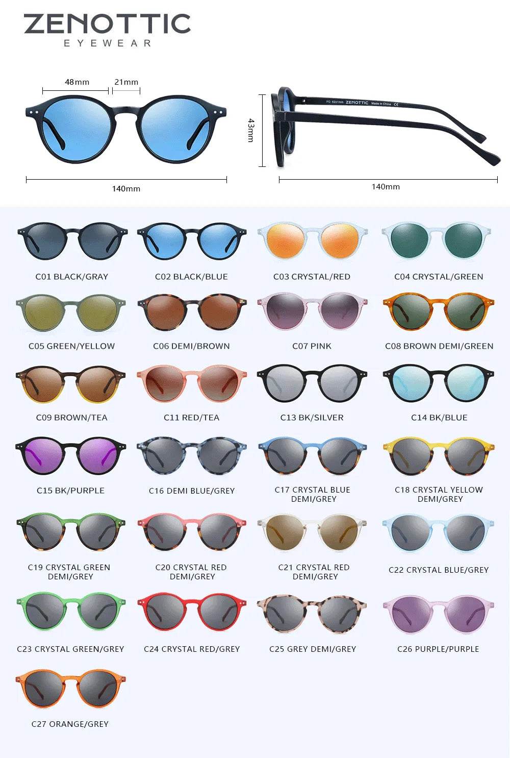 Retro Polarized Sunglasses Men Women Vintage Small Round Frame Polaroid Lens UV400 Goggles Shades - Tamnz