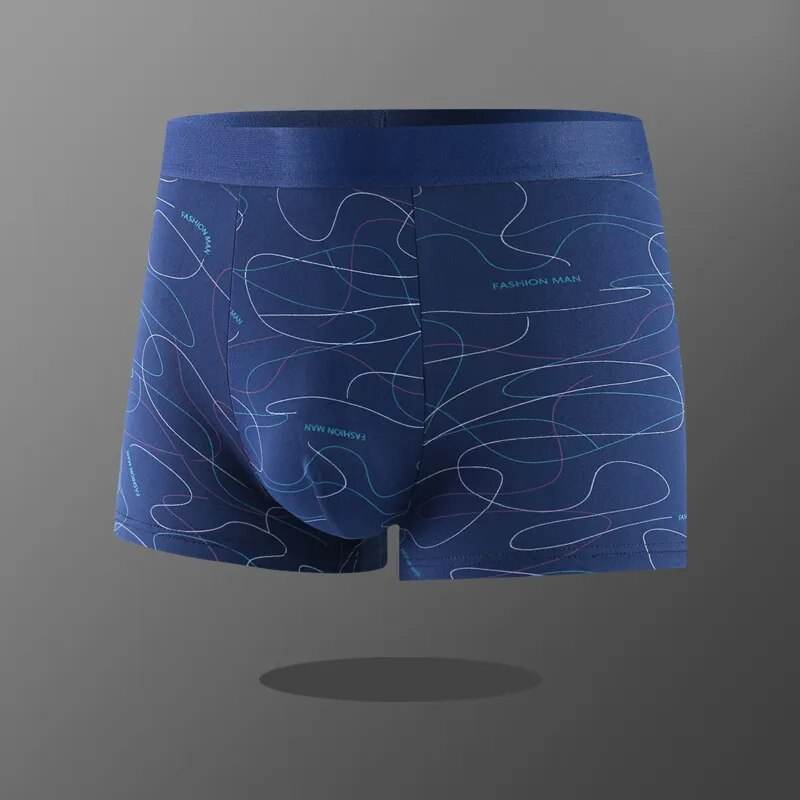 Man Boxers Line Printed Underpants U Convex Panties Fashion Comfortable Shorts Mens Solid Breathable Underwear Large Size 100kg - Tamnz