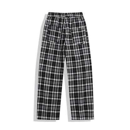 Winter Plaid Pants Men Dehaired Velvet Thick Warm Checkered Casual Sweatpants Black Khaki Vintage Long Straight Trousers - Tamnz