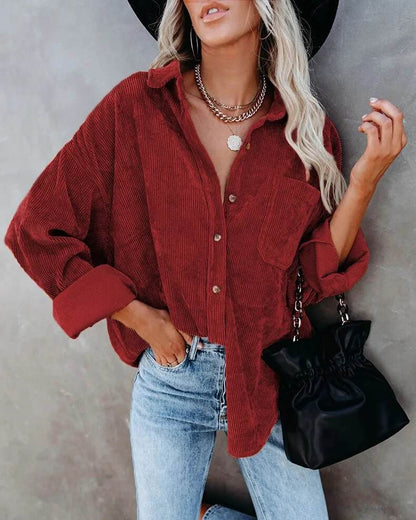 Autumn/Winter Women's Shirt Solid Lapel Pit Stripe Casual Coat Women - Tamnz