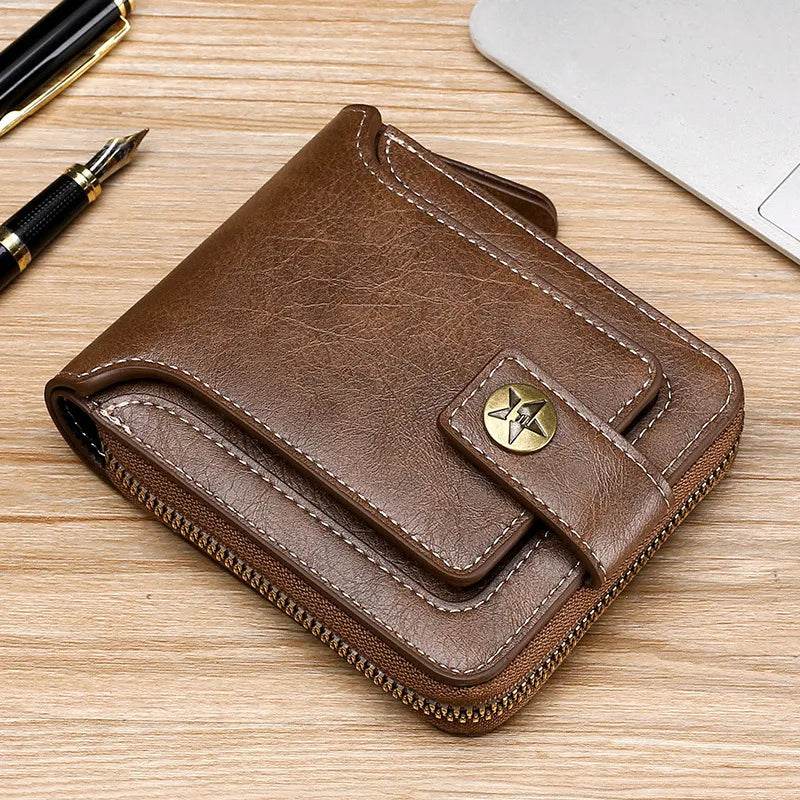 Vintage Small Men's Wallet Pu Leather Short Purse Men Hasp Zipper Clutch Solid Porte Feuille Hommes Porte Monnaie Homme - Tamnz