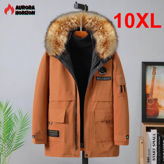 AuroraHorizon Plus Size 10XL Parkas Winter Fur Collar Jackets Men Thickened Warm Hooded Coats Outerwear Removable Liner Jacket - Tamnz