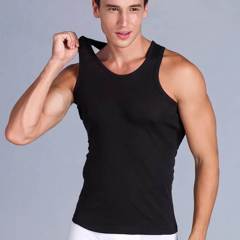 Men's Vest Pure Cotton Undershirts Bodybuilding Motion Outerwear Sweatshirt Elastic Large Size Male Underwear Black White Gray - Tamnz