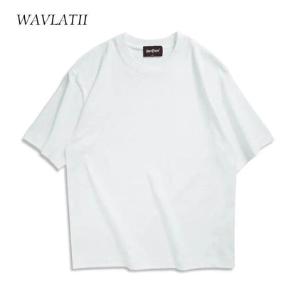WAVLATII Oversized Summer T shirts for Women Men Brown Casual Female Korean Streetwear Tees Unisex Basic Solid Young Cool Tops - Tamnz