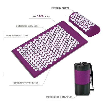 Yoga Massage Mat Acupressure Relieve Stress Back Cushion Massage Yoga Mat Back Pain Relief Needle Pad With Pillow - Tamnz