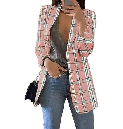 Autumn/Winter Fashion Women's Cardigan Collar Plaid Slim Fit Suit Coat - Tamnz