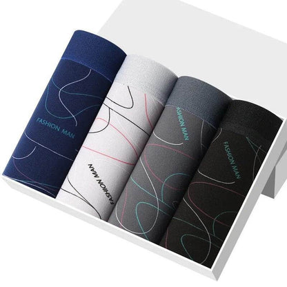 Man Boxers Line Printed Underpants U Convex Panties Fashion Comfortable Shorts Mens Solid Breathable Underwear Large Size 100kg - Tamnz