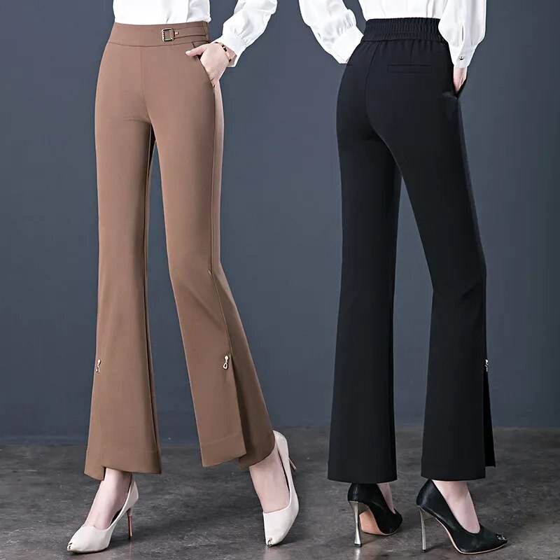 Elastic High Waist Flared Pants Women's Spring and Autumn New Loose Casual Trousers Black Fashionable Flared Pants - Tamnz