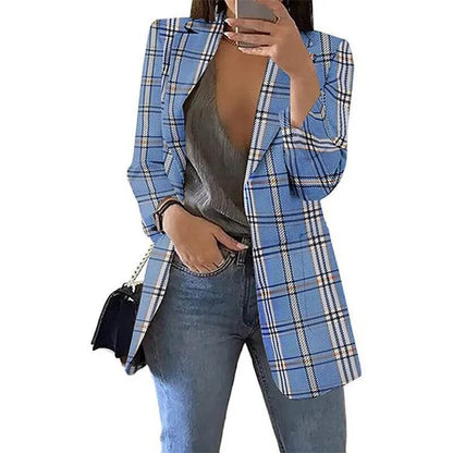Autumn/Winter Fashion Women's Cardigan Collar Plaid Slim Fit Suit Coat - Tamnz