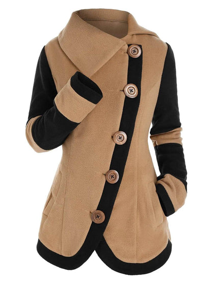 Fashion Two Tone Fleece Jacket Colorblock Wide-waisted Full Sleeve Warm Coat For Fall,Spring,Winter - Tamnz