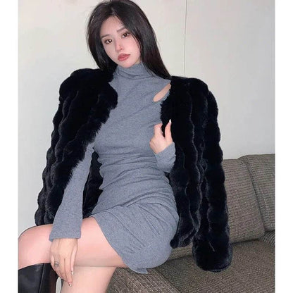 Winter Fashion Faux Fur Coat Women Korea Fashion Warm Feather Coats Cardigan Short Outercoat Lady Party Elegant Outfits - Tamnz