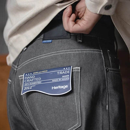 Maden Gray Jeans for Men 13.8 Oz 100% Cotton Regular Straight Fit Vintage Denim Pants Quality Bright Line Trousers 2022 New - Tamnz