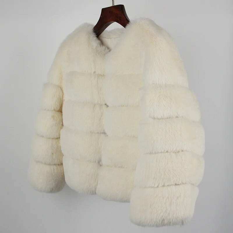 Faux Fur Luxury Winter Jacket Women Elegant Thick Warm Outerwear - Tamnz