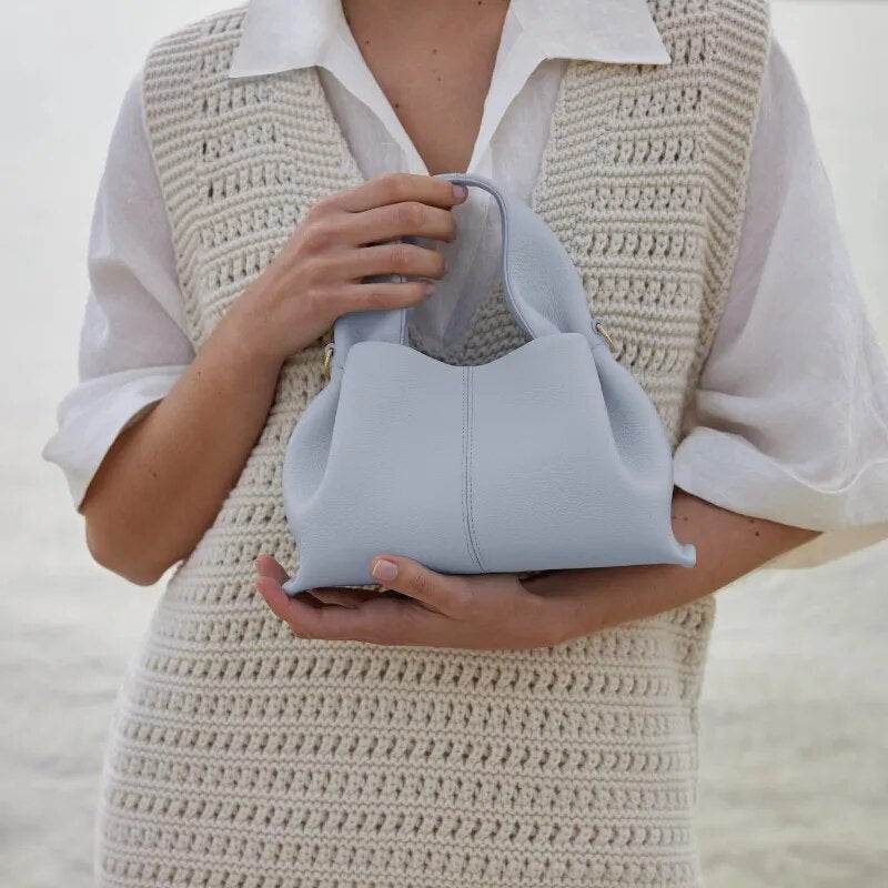 New Polana Cowhide Dumpling Type Crossbody Bag Women Luxury Designer Handbag Cloud Bag Solid Color Lychee Pattern Shoulder Bag - Tamnz