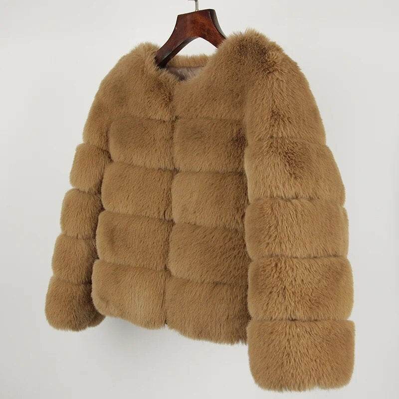 Faux Fur Luxury Winter Jacket Women Elegant Thick Warm Outerwear - Tamnz