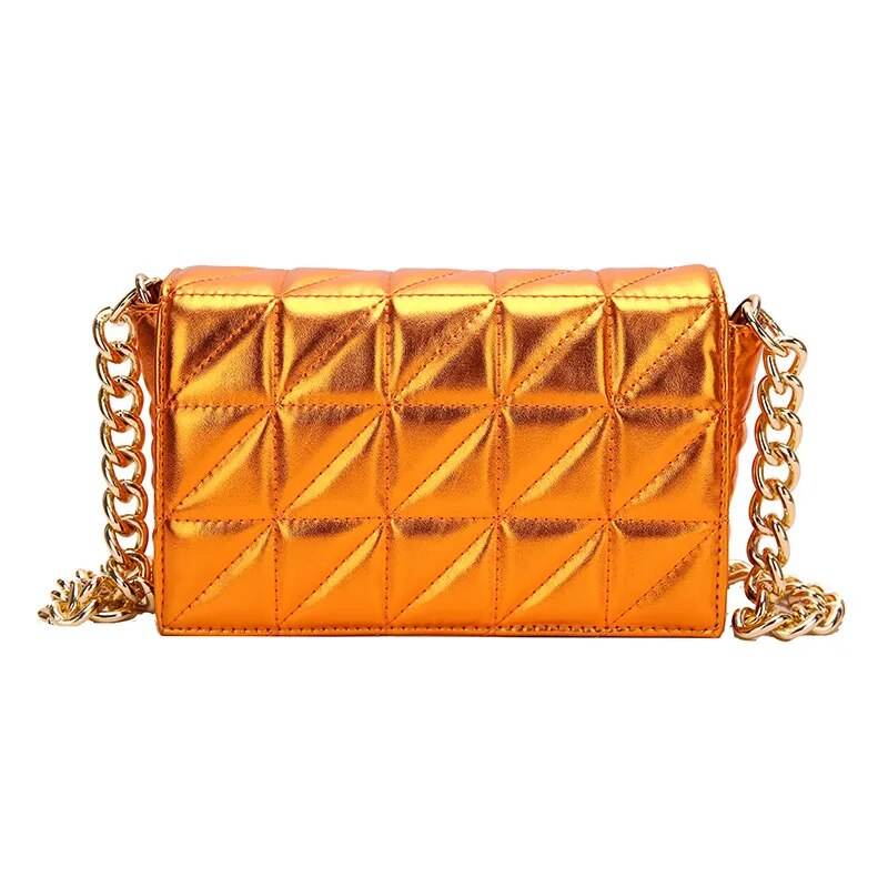 Woman Bags Quilted Shoulder Bags For Women Shiny Gold Handbag Metal Chain Small Single Shoulder Bag - Tamnz