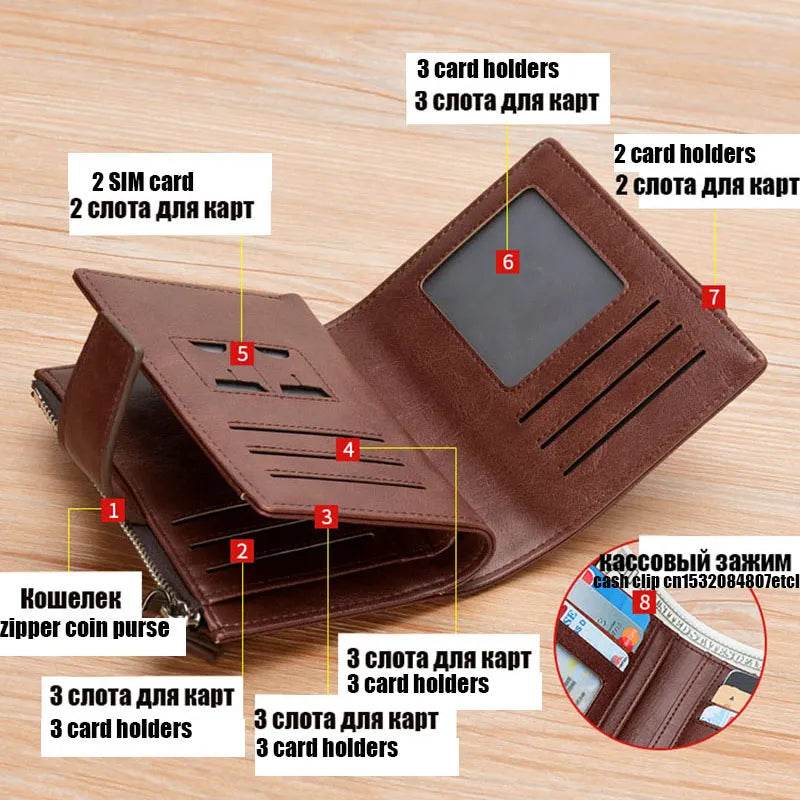 Coin Purse Wallet RFID Blocking Man Leather Wallet Zipper Business Card Holder ID Money Bag Wallet Male - Tamnz