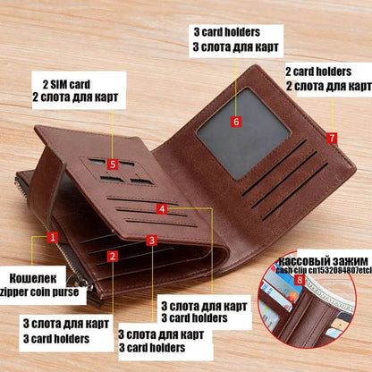 Coin Purse Wallet RFID Blocking Man Leather Wallet Zipper Business Card Holder ID Money Bag Wallet Male - Tamnz