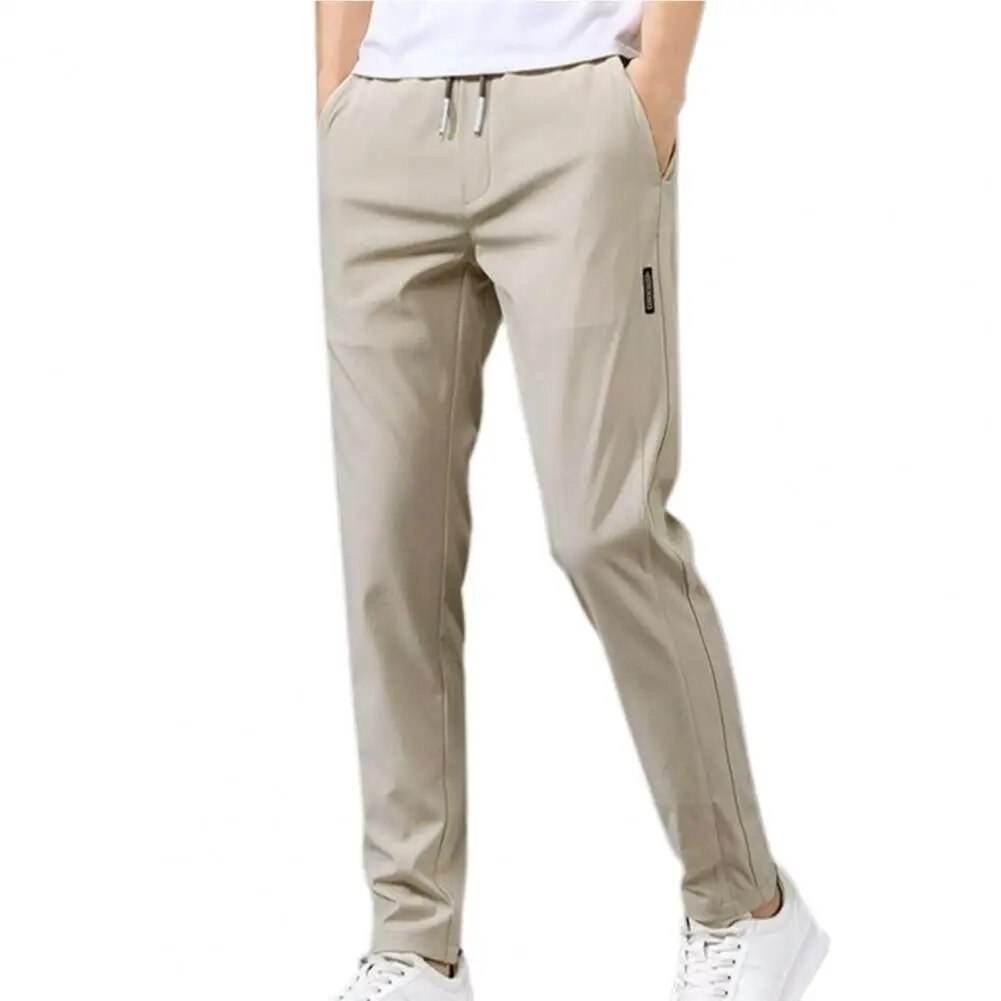 Men Pants Elastic Waist Trendy Polyester Casual Drawstring Men Trouser for Street Wear - Tamnz