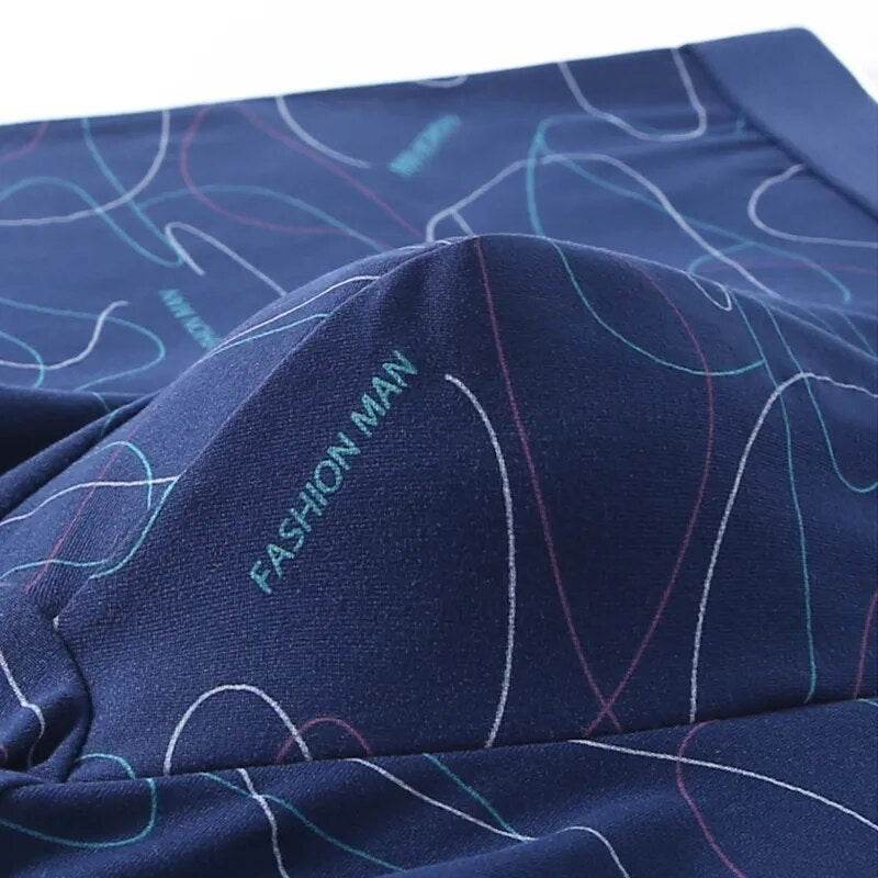 Man Boxers Line Printed Underpants U Convex Panties Fashion Comfortable Shorts Mens Solid Breathable Underwear Large Size 100kg - Tamnz