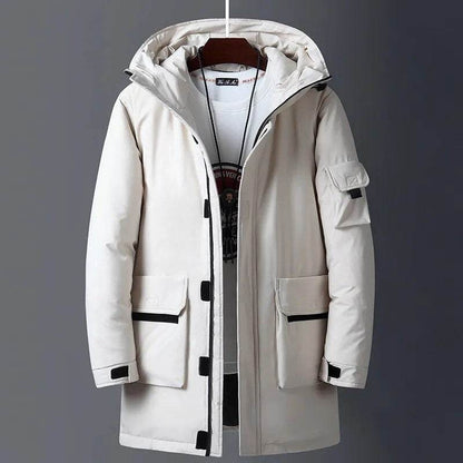 Men White Duck Warm Hooded Long Down Jackets Autumn Casual Parka Black Fluffy - Tamnz