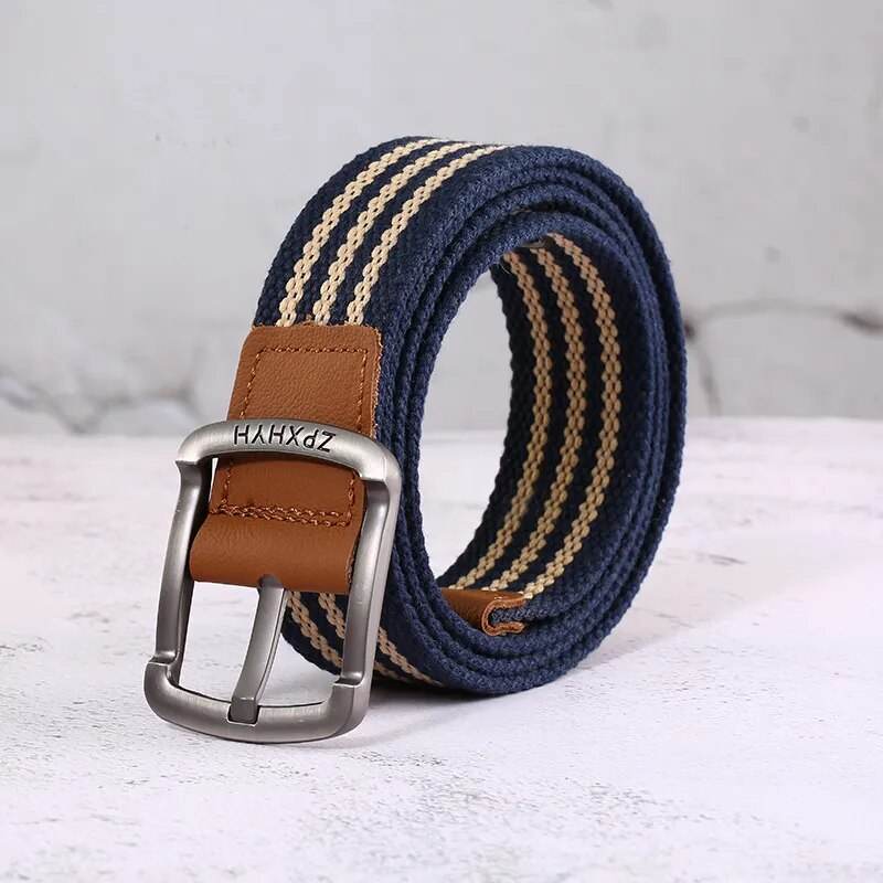 Outdoor Canvas Men's Belt Solid Color Black and Red Striped Woven Alloy Pin Buckle Sports Overalls Belt for Men Wholesale - Tamnz