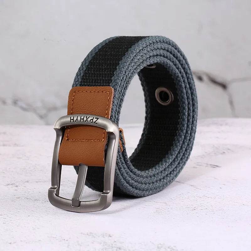 Outdoor Canvas Men's Belt Solid Color Black and Red Striped Woven Alloy Pin Buckle Sports Overalls Belt for Men Wholesale - Tamnz