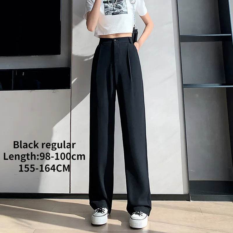 Casual High Waist Loose Wide Leg Pants for Women Spring Autumn New Female Floor-Length White Suits Pants Ladies Long Trousers - Tamnz
