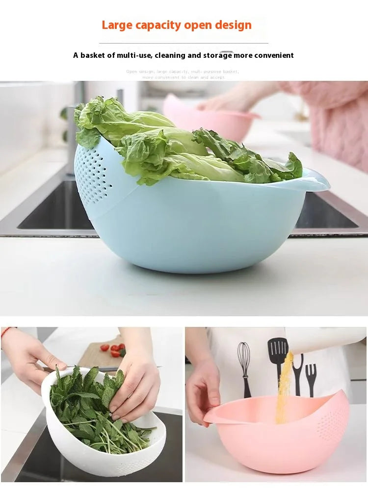 1pc - Plastic Drain Basket Filter, Rice Bowl, Drain Basket, Fruit Bowl, Laundry Basket, Handle, Home Kitchen Organizer