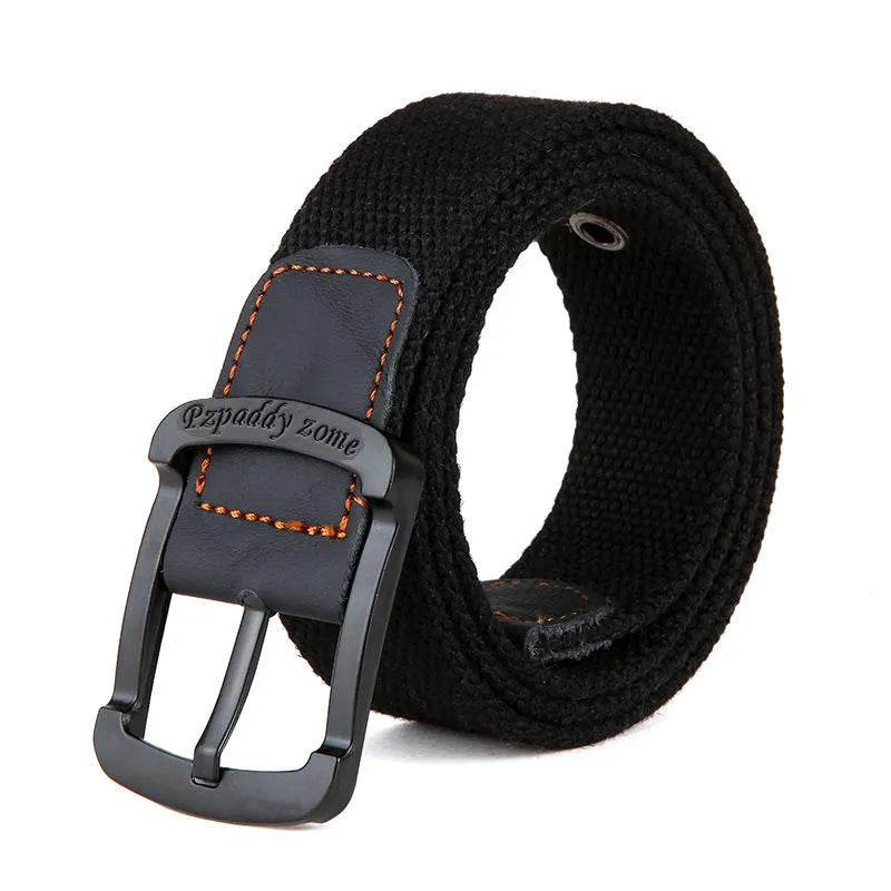 Outdoor Canvas Men's Belt Solid Color Black and Red Striped Woven Alloy Pin Buckle Sports Overalls Belt for Men Wholesale - Tamnz